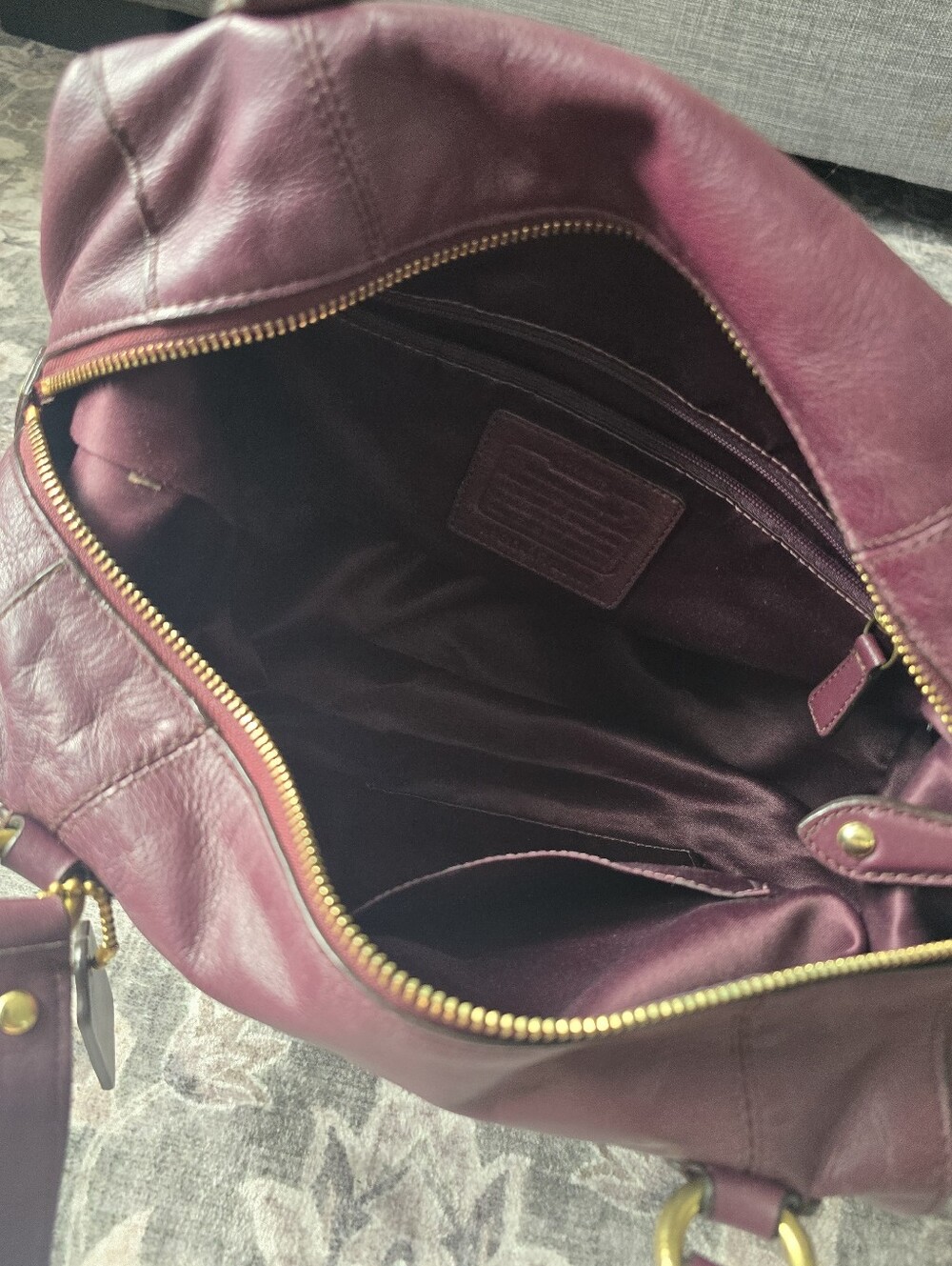 Vintage Coach Plum/Bordeaux Leather Satchel with Gold-Tone Hardware - Picture 7 of 8